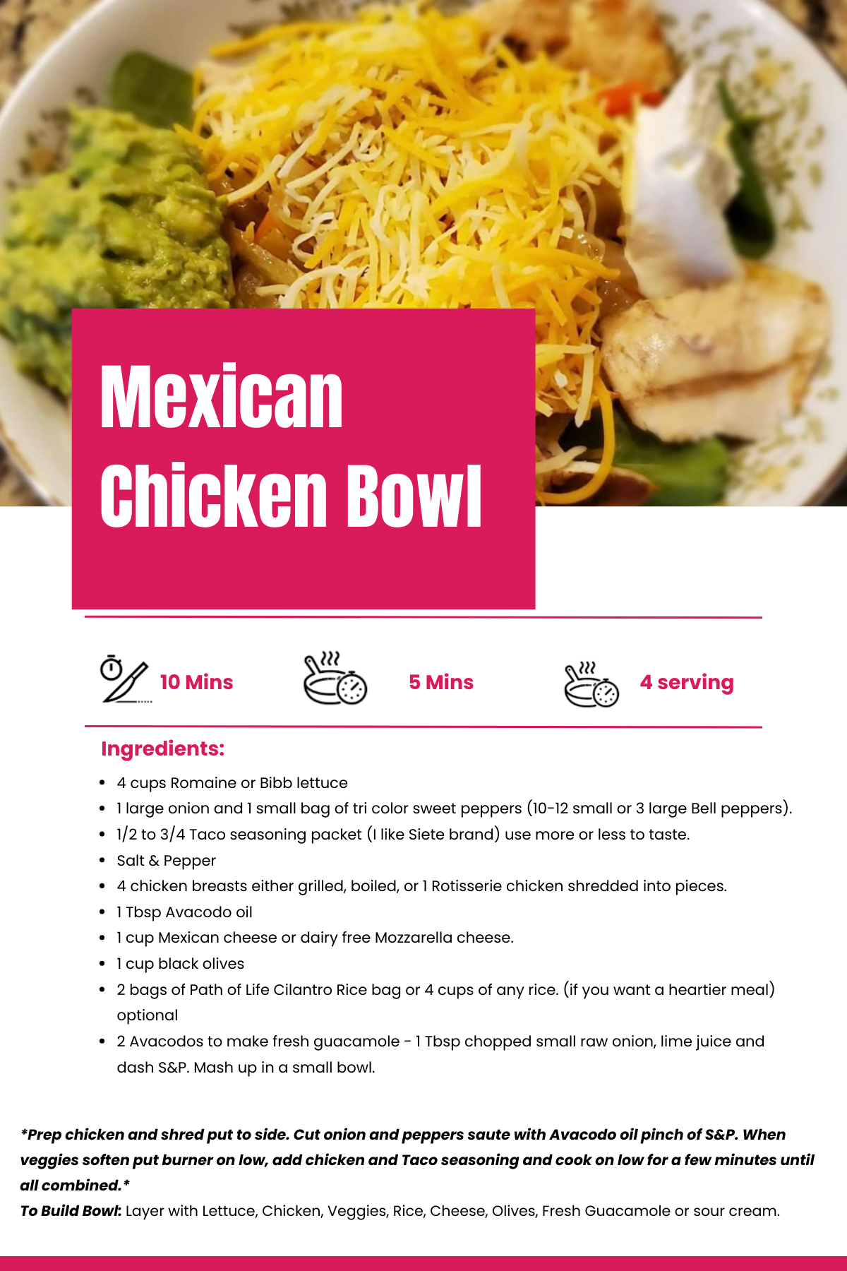 Mexican Chicken Bowl- Recipe - Feel Better Fitness Program